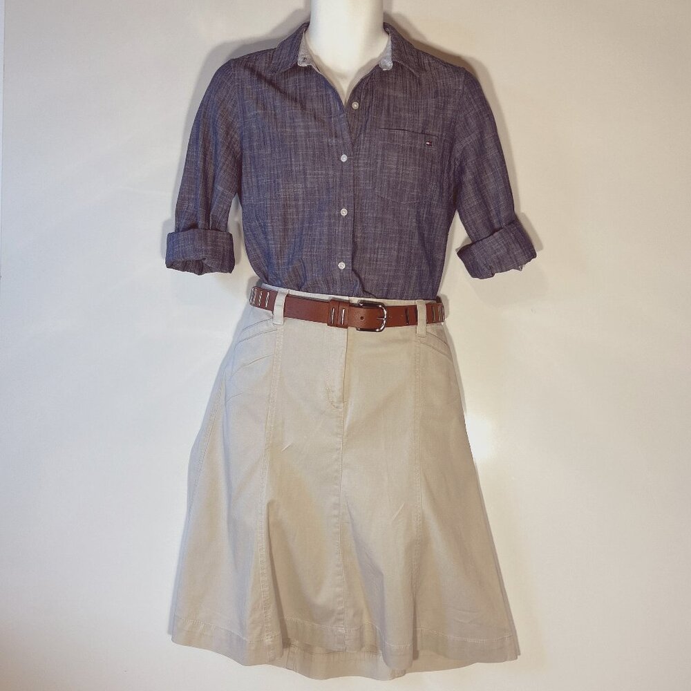 Ann Taylor Khaki A-Line Skirt with Brown Belt